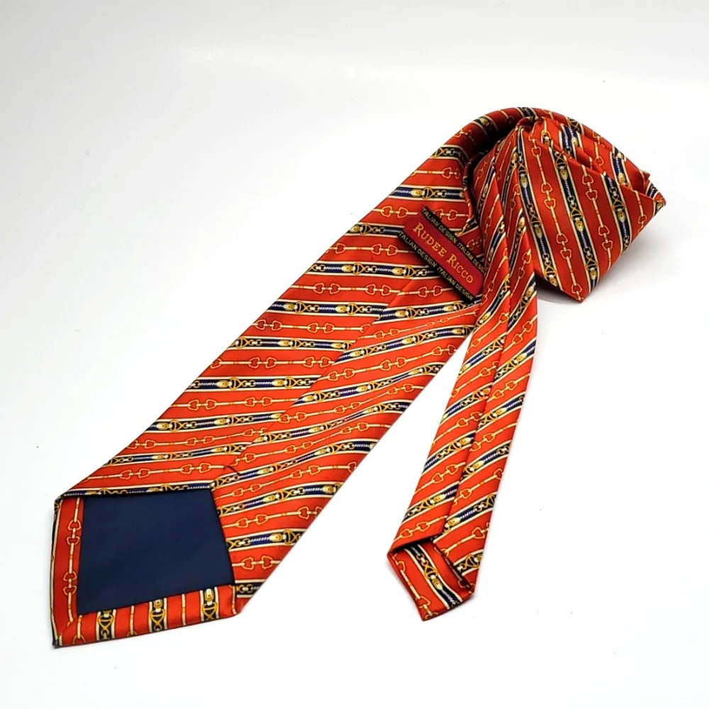 RUDEE RICCO Italian Design Orange Blue Tie EUC
